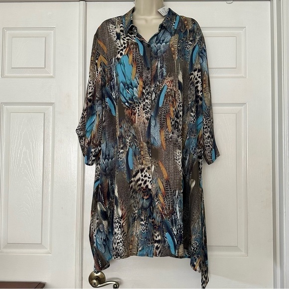 Avenue Tops - Avenue Plus Tunic Top Blouse Feather Designs NWT 26/28